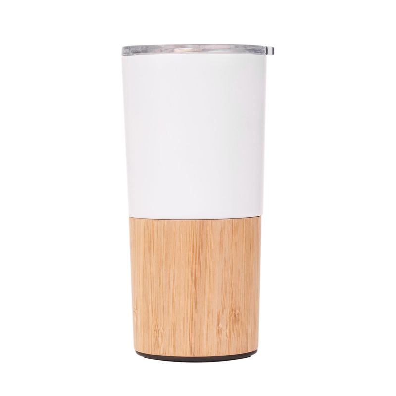 Vaso térmico bambú blanco personalizable con logo